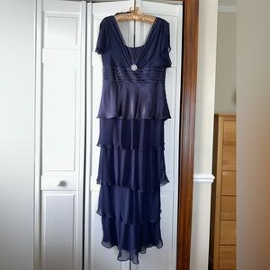 Patra Floor Length formal evening gown tiered  color: Navy